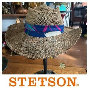 Vintage STETSON Straw Hat with Colorful Band